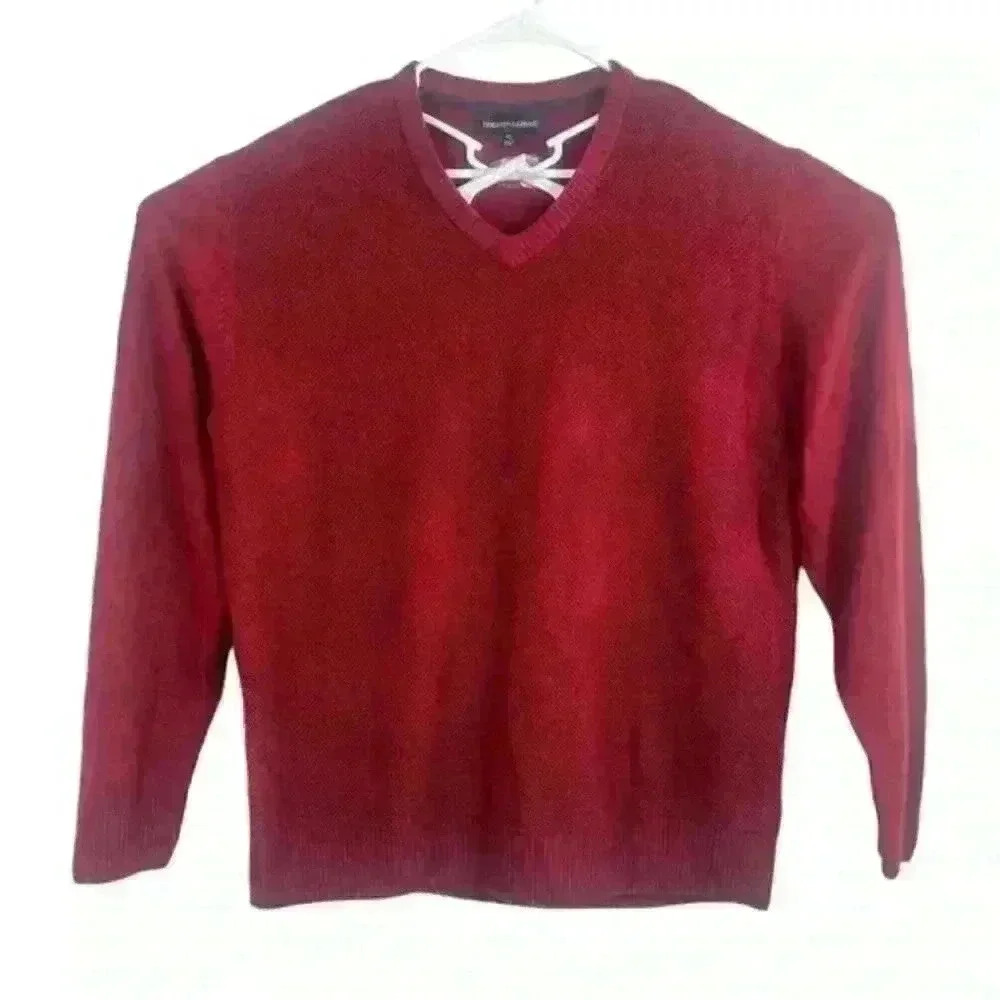 Tricots St Raphael Mens Sweater‎ XL Maroon Pullover V-Neck